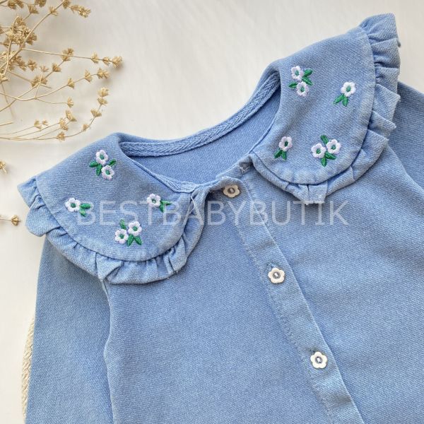 VİCTORİA ÇİÇEK NAKIŞLI BEBEK YAKA KOT 2’LI TAKIM