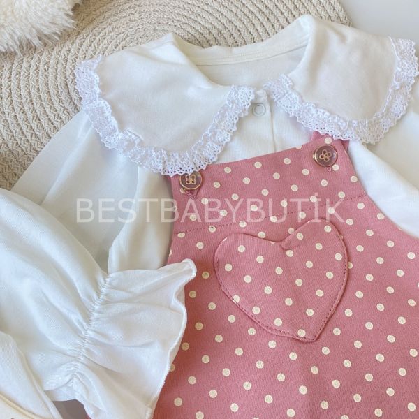 MERY DANTEL YAKA DETAYLI BENEKLİ PAMUK GÖMLEKLİ SALOPET