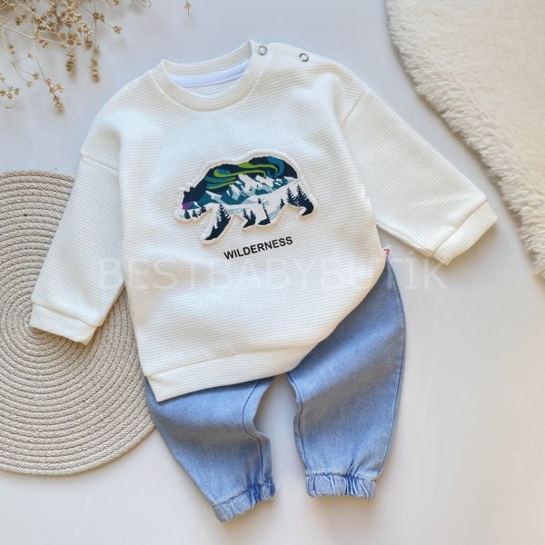 KUTUP AYISI DETAYLI KOT PANTOLONLU 2’Lİ TAKIM