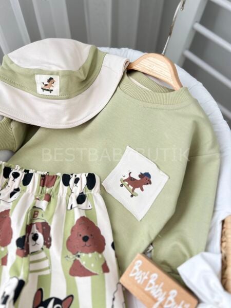 Köpek Baskılı Çoraplı Ve Bereli 4’Lü Eşofman Takımı 9-12 AY