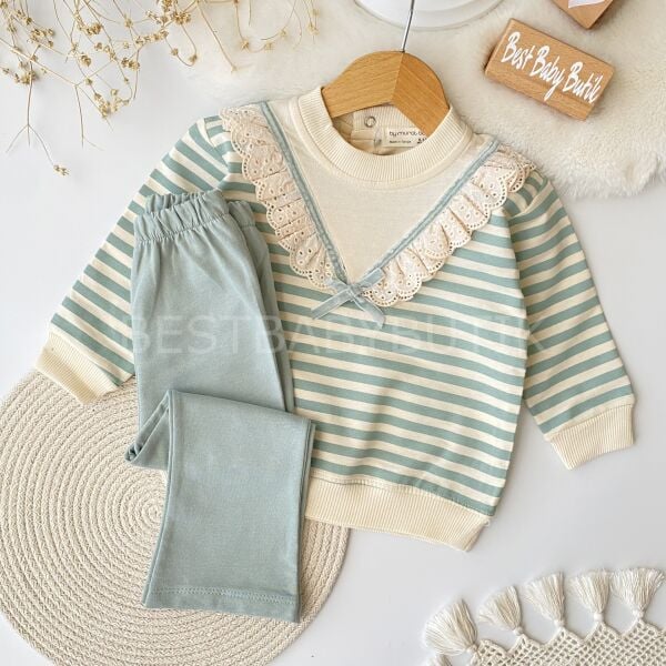 Defne Çizgili Fisto Yaka Detaylı 2’Li Takım