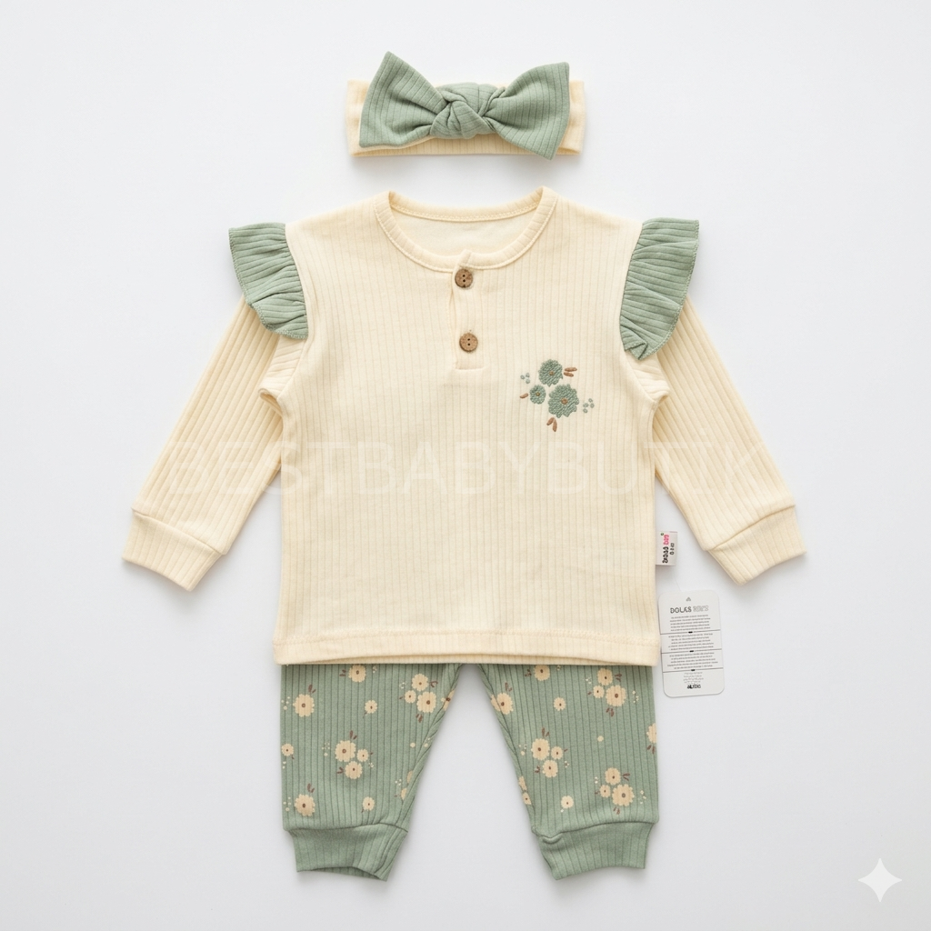 Çiçekli Bandanalı 3’Lü Pijama Takımı 9-12 AY