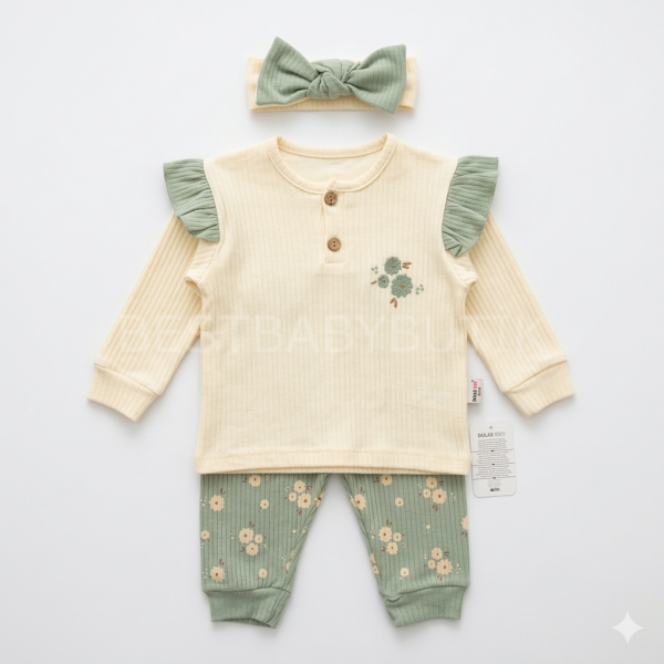 Çiçekli Bandanalı 3’Lü Pijama Takımı