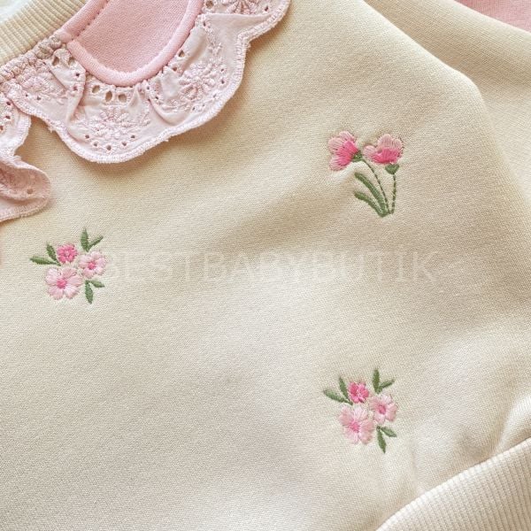 SOFİA ÇİÇEK NAKIŞLI BEBEK YAKA ŞARDONLU KIŞLIK ALT ÜST TAKIM