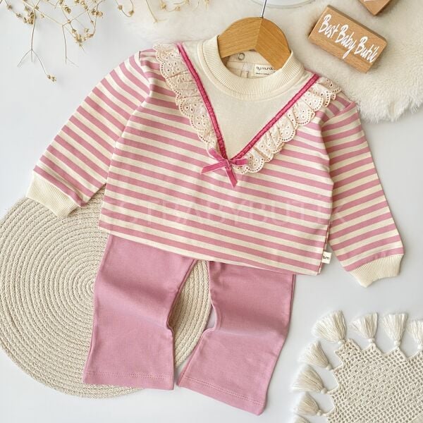 Defne Çizgili Fisto Yaka Detaylı 2’Li Takım