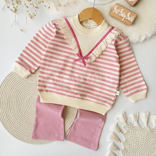 Defne Çizgili Fisto Yaka Detaylı 2’Li Takım