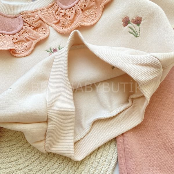 SOFİA ÇİÇEK NAKIŞLI BEBEK YAKA ŞARDONLU KIŞLIK ALT ÜST TAKIM