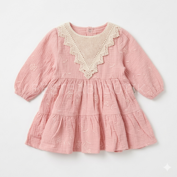 Üçgen Yaka Detaylı Müslin Elbise