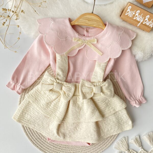 Kurdaleli Büyük Yakalı Etekli Salopet Elbise 9-12 AY