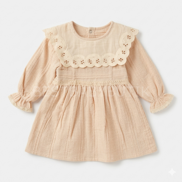 Fisto Yakalı Keten Elbise