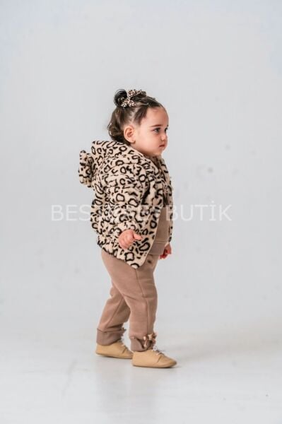 Leopar Desenli Montlu Şardonlu 3’Lü Takım