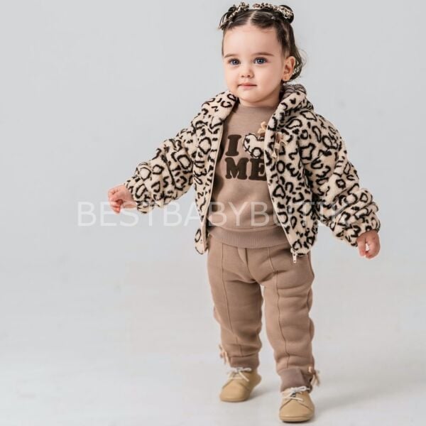 Leopar Desenli Montlu Şardonlu 3’Lü Takım