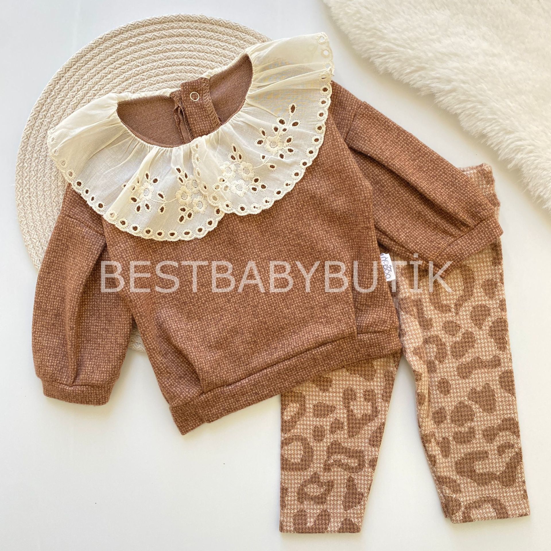 Leopar Desenli Fisto Bebe Yakalı Balon Kol 2’Lİ Takım