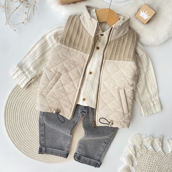 Premium Şişme Yelekli Kot Pantolonlu Gömlekli 3’Lü Takım