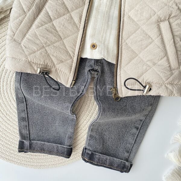 Premium Şişme Yelekli Kot Pantolonlu Gömlekli 3’Lü Takım