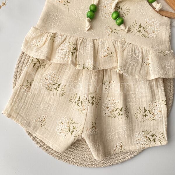 Boncuklu İp Askılı Çiçekli Müslin Takım 2-3 YAŞ