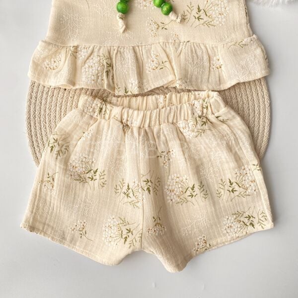 Boncuklu İp Askılı Çiçekli Müslin Takım 2-3 YAŞ