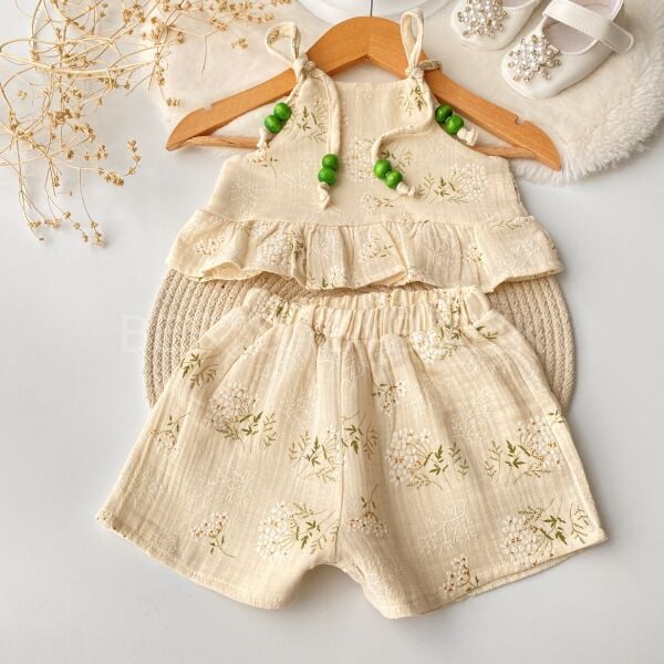 Boncuklu İp Askılı Çiçekli Müslin Takım 2-3 YAŞ