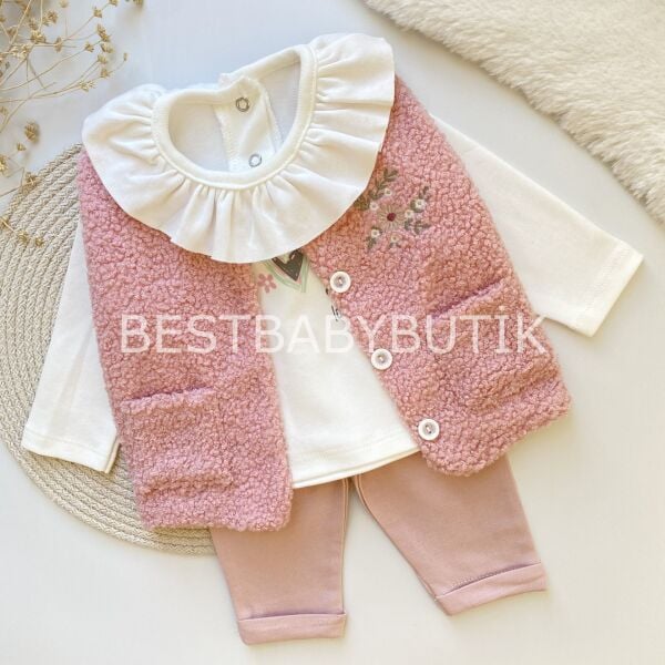 Shine Yumoş Peluş Yelekli  3’LÜ Alt Üst Takım