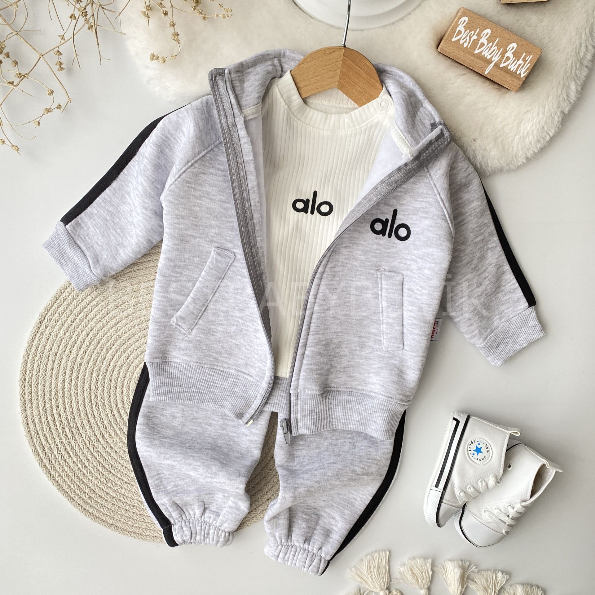 ALO Baskılı Spor Tarz Şardonlu 3’Lü Eşofman Takımı