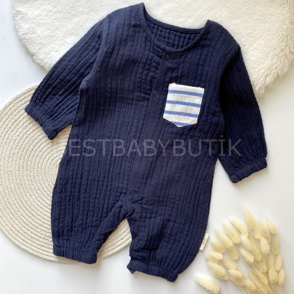 CEP DETAYLI LACİVERT MÜSLİN TULUM