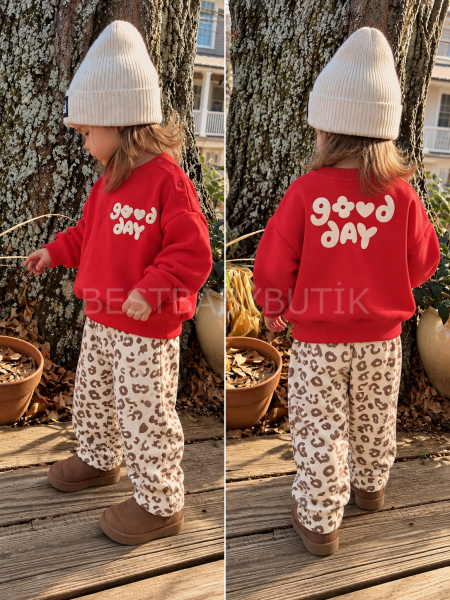 Good Day Baskılı Leopar Eşofmanlı 2 İplik Takım 18-24 AY