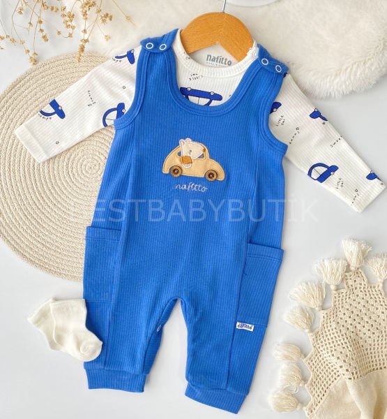 Araba Detaylı Zıbınlı Ve Çoraplı Tulum Seti