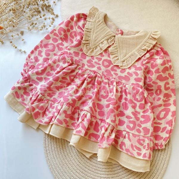 ÇALIKUŞU LEOPAR DESENLİ YAKALI ELBİSE