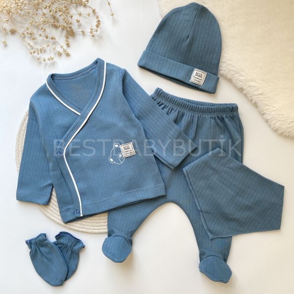 NATUREL SOFT BİYELİ  FİTİLLİ 5 PARÇA HASTANE ÇIKIŞI SETİ
