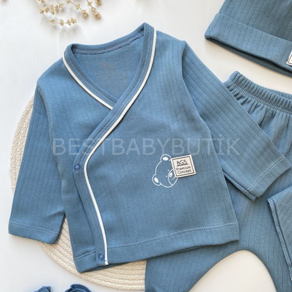 NATUREL SOFT BİYELİ  FİTİLLİ 5 PARÇA HASTANE ÇIKIŞI SETİ