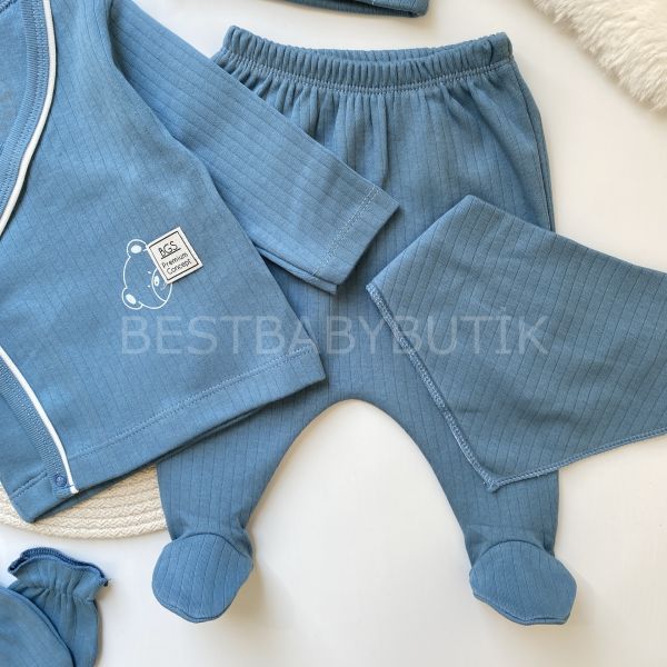 NATUREL SOFT BİYELİ  FİTİLLİ 5 PARÇA HASTANE ÇIKIŞI SETİ