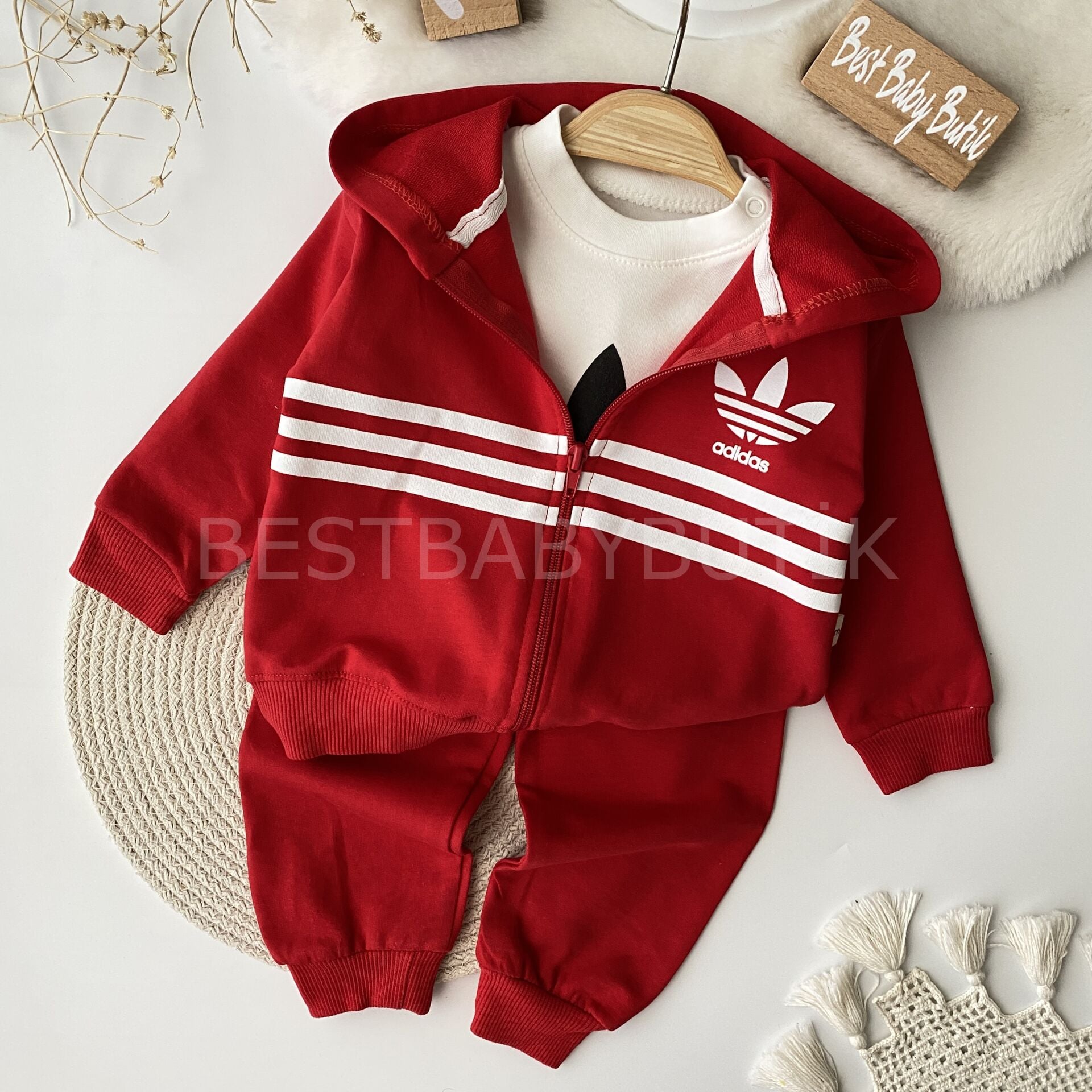 Adidas Çizgili Fermuarlı 3’lü Mevsimlik Eşofman Takımı 9-12 AY