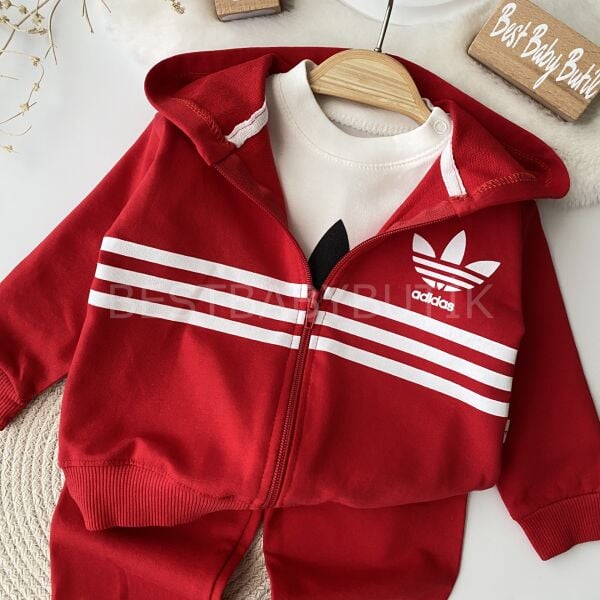 Adidas Çizgili Fermuarlı 3’lü Mevsimlik Eşofman Takımı 9-12 AY