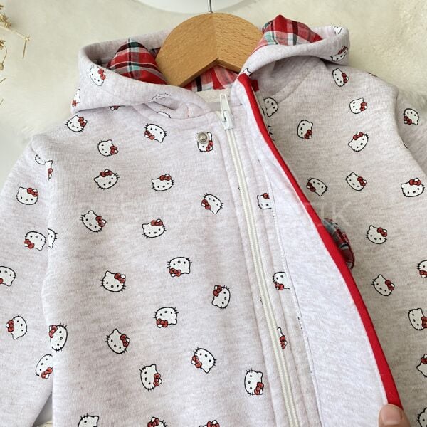 Hello Kitty Baskılı Pötikare Kapşonlu Şardonlu Eşofman Takımı