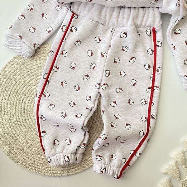 Hello Kitty Baskılı Pötikare Kapşonlu Şardonlu Eşofman Takımı