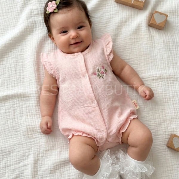 Çiçekli Müslin 2’Li Barbatöz Tulum Seti 3-6 AY