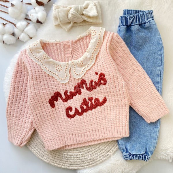 BABY CUTE FİSTO YAKA DETAYLI ÖRGÜ YUMOŞ 2’Lİ TAKIM