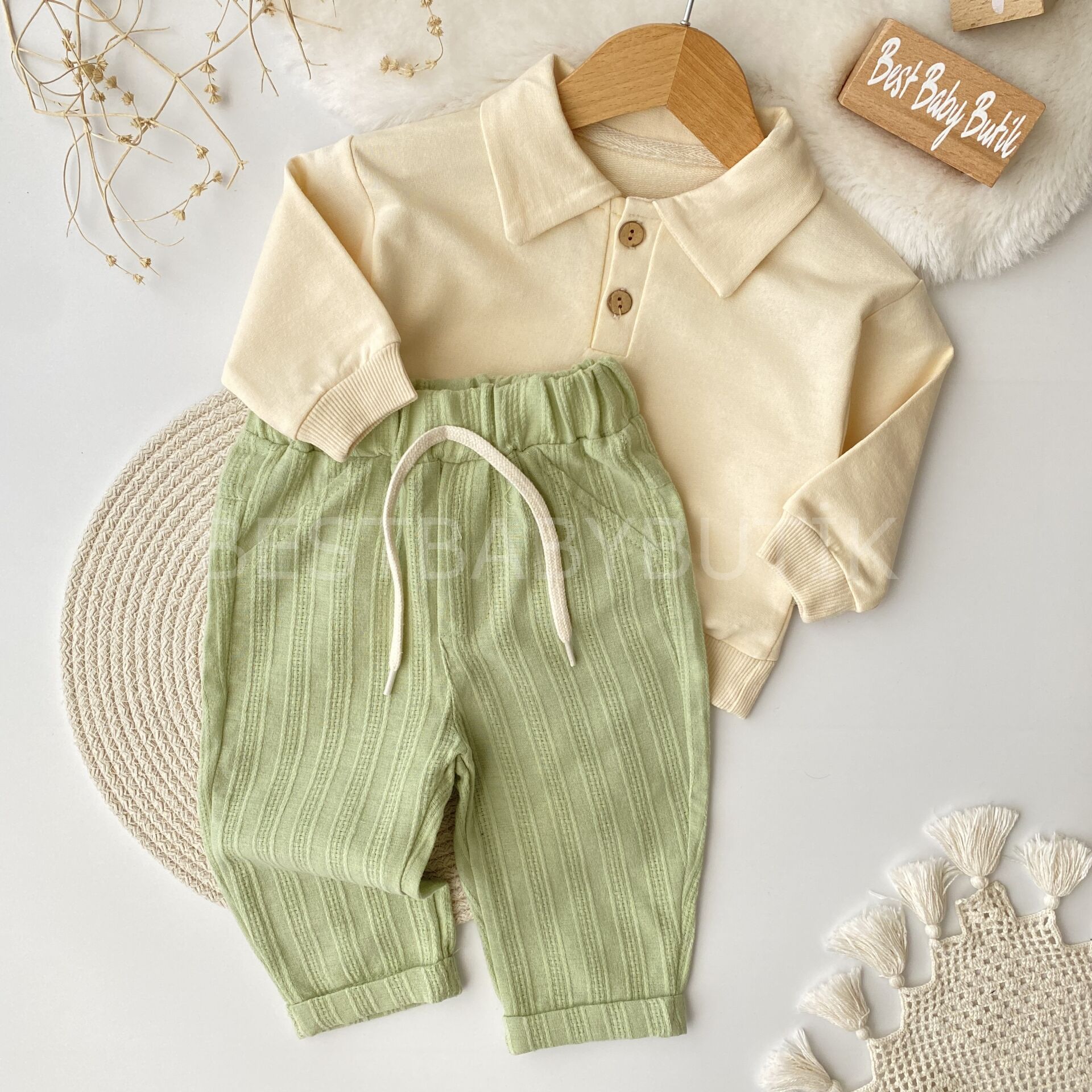 Polo Yakalı %100 Pamuk Yumuşak Pantolonlu 2’Li Takım