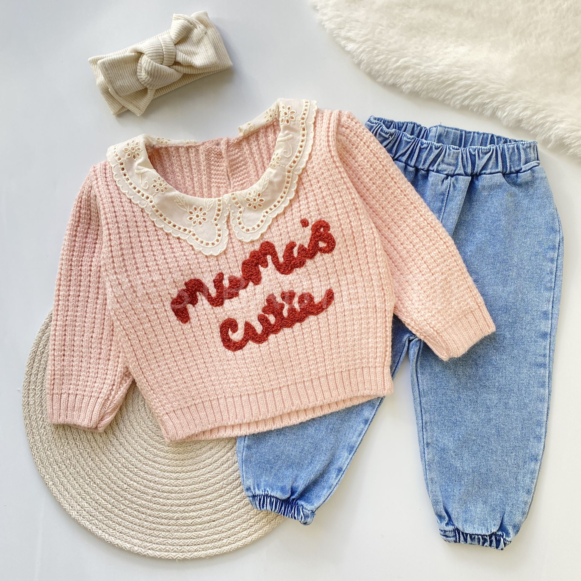 BABY CUTE FİSTO YAKA DETAYLI ÖRGÜ YUMOŞ 2’Lİ TAKIM