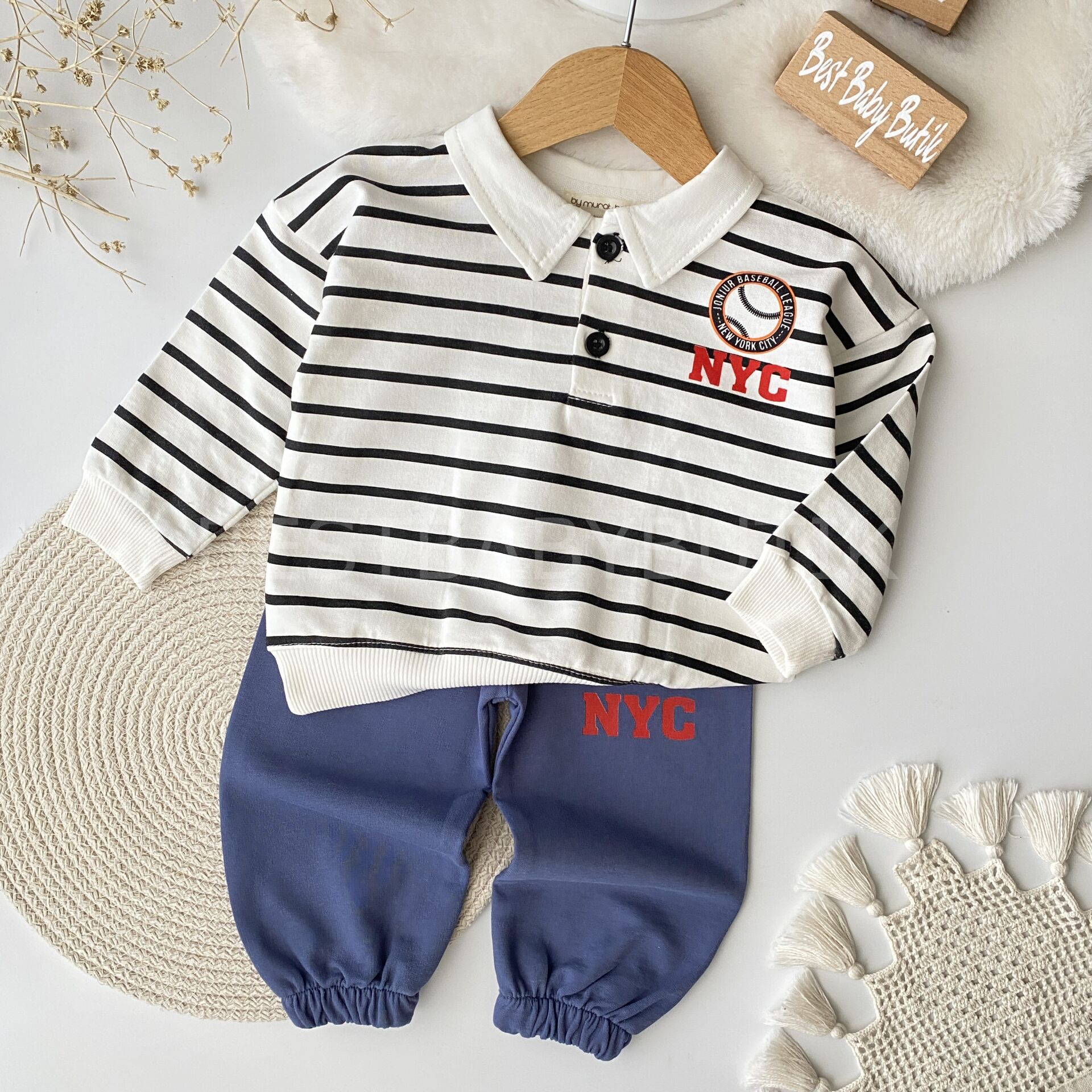 NYC Basılı Polo Yaka Çizgili 2’Li Takım