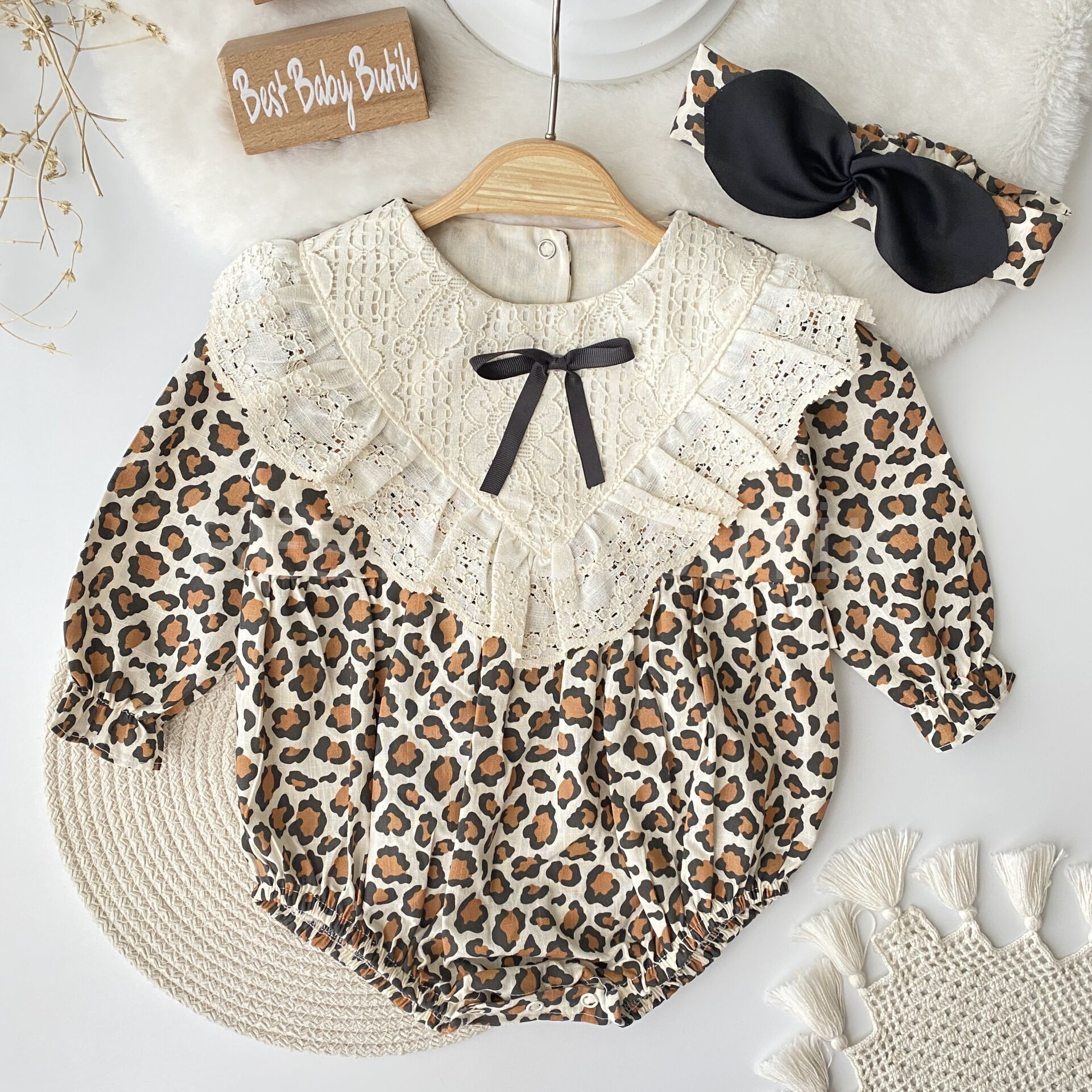 Leopar Desenli Romper 3-6 AY