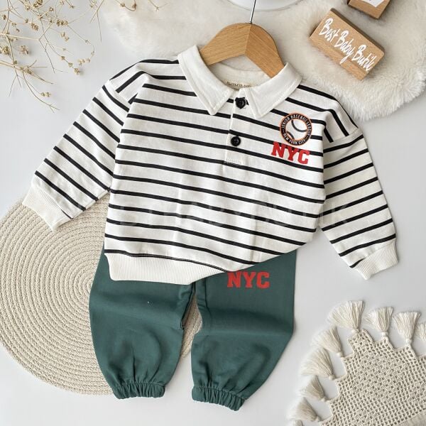 NYC Basılı Polo Yaka Çizgili 2’Li Takım