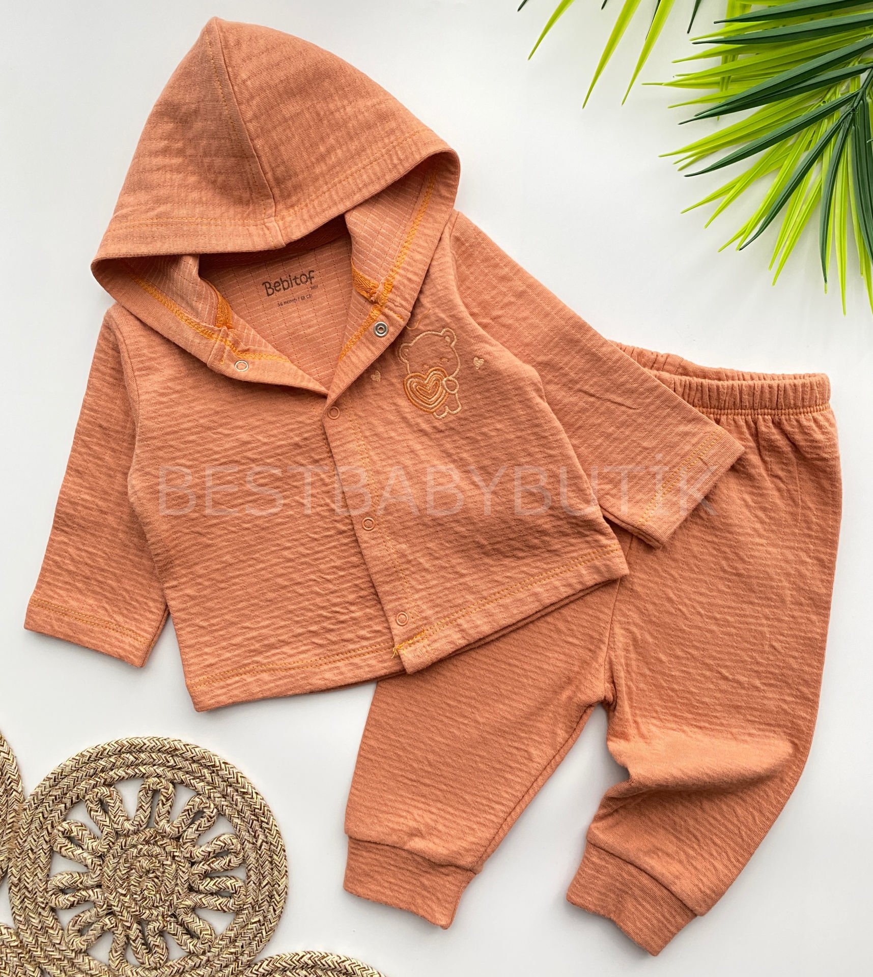 BEBİROF YUMUŞAK PAMUK ÇITÇITLI KAPŞONLU 2’Lİ BEBEK TAKIM