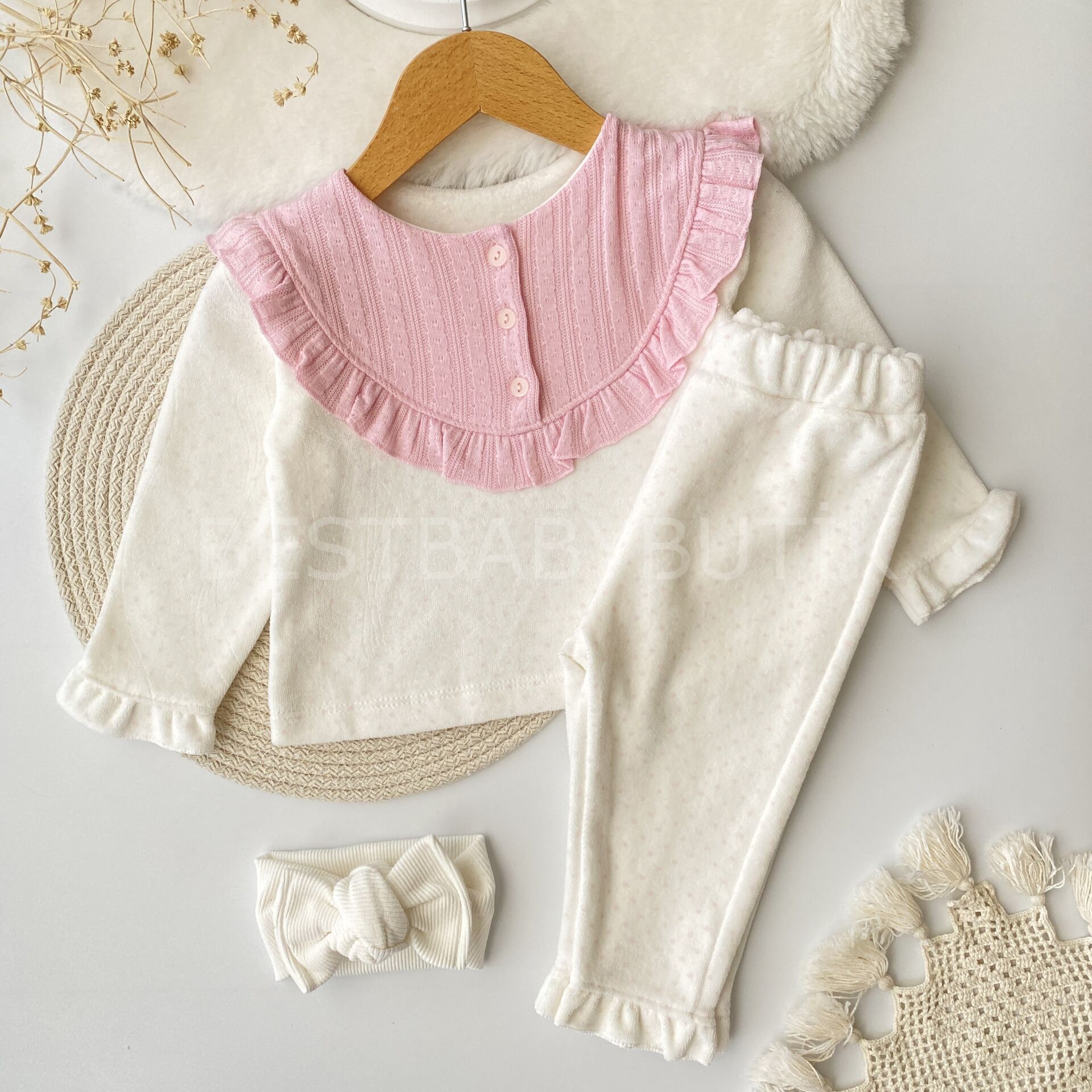 Kadife Yaka Detaylı Benekli 2’Li Takım