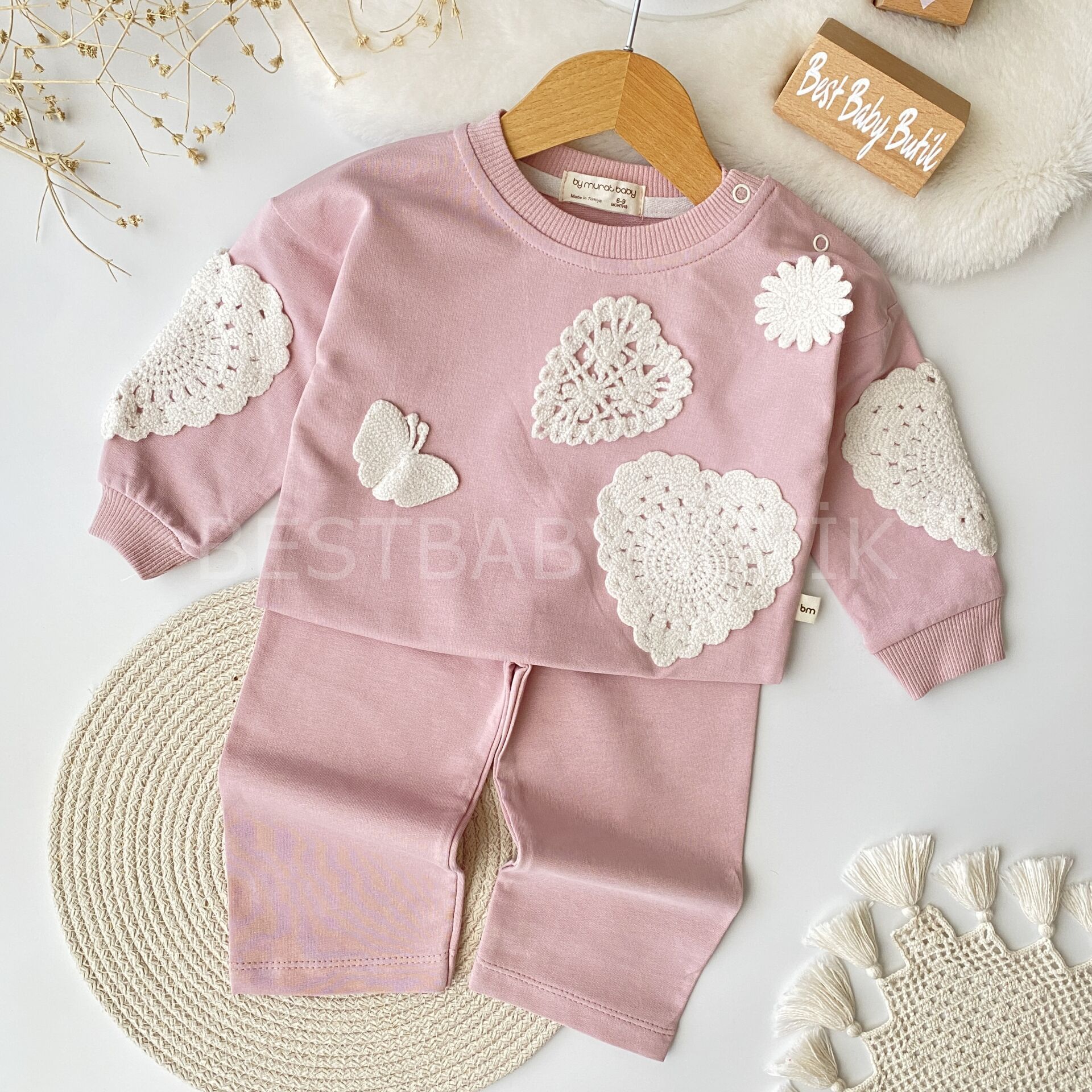 Dantel Aplikli Bol Paça Oversize 2’Li Takım