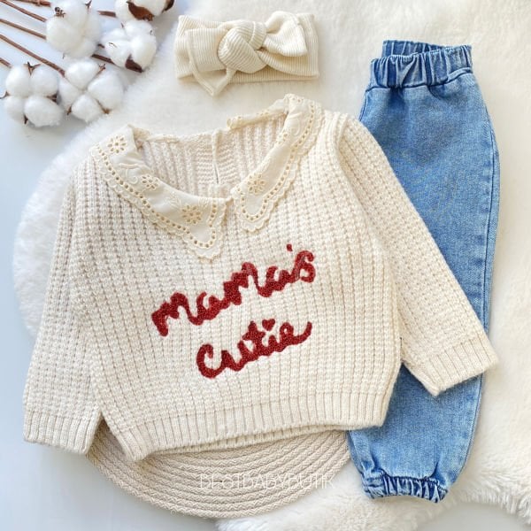 BABY CUTE FİSTO YAKA DETAYLI ÖRGÜ YUMOŞ 2’Lİ TAKIM
