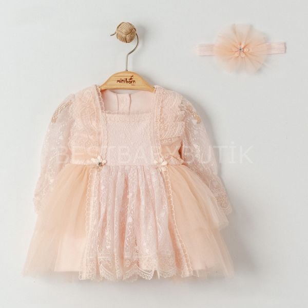 DEFNE FİSTO DANTEL DETAYLI TÜTÜ ETEKLİ ELBİSE VE BANDANASI