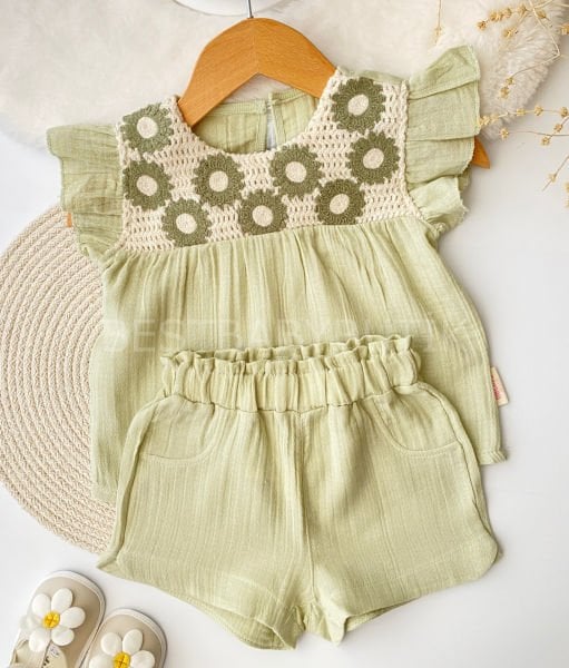 Çiçek Nakışlı Müslin Şortlu 2’Li Takım 9-12 AY