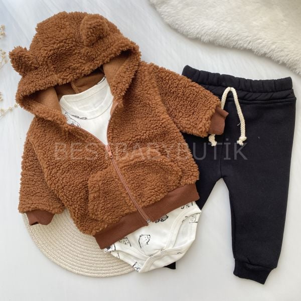 AYICIK DETAYLI PELUŞ HIRKALI 3’LÜ TAKIM