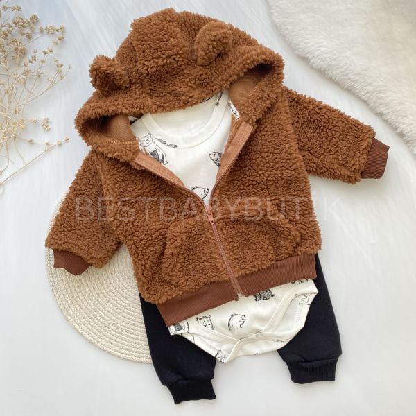 AYICIK DETAYLI PELUŞ HIRKALI 3’LÜ TAKIM